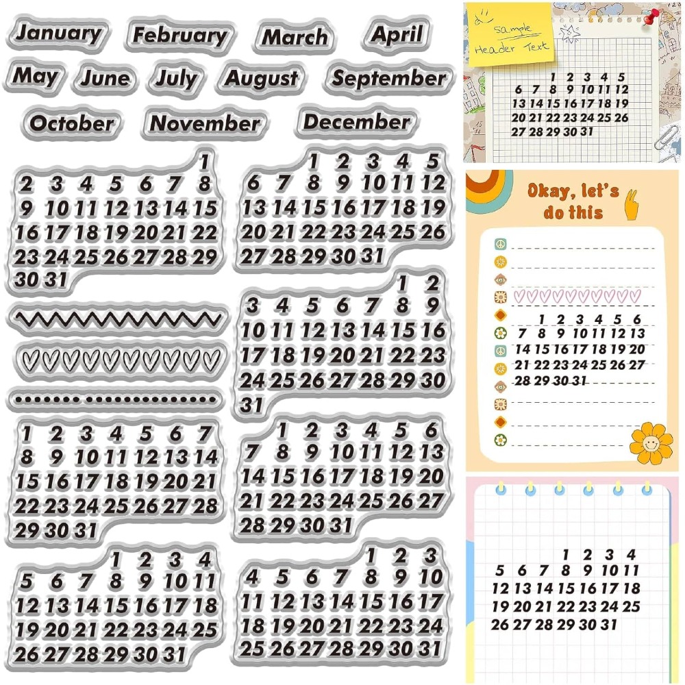 Rubber Date Stamp - Sellos transparentes con fecha de calendario,